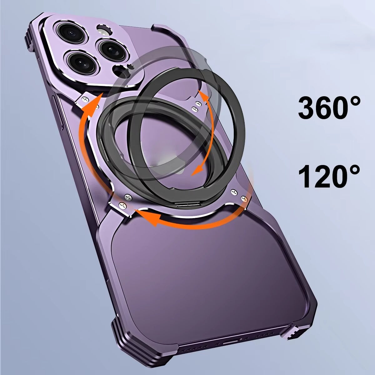 Luxury iPhone Case — Metal Alloy Punk Frame Bumper with 360° Rotating MagSafe Stand Ring, Shockproof Anti-Scratch Non-Slip Design