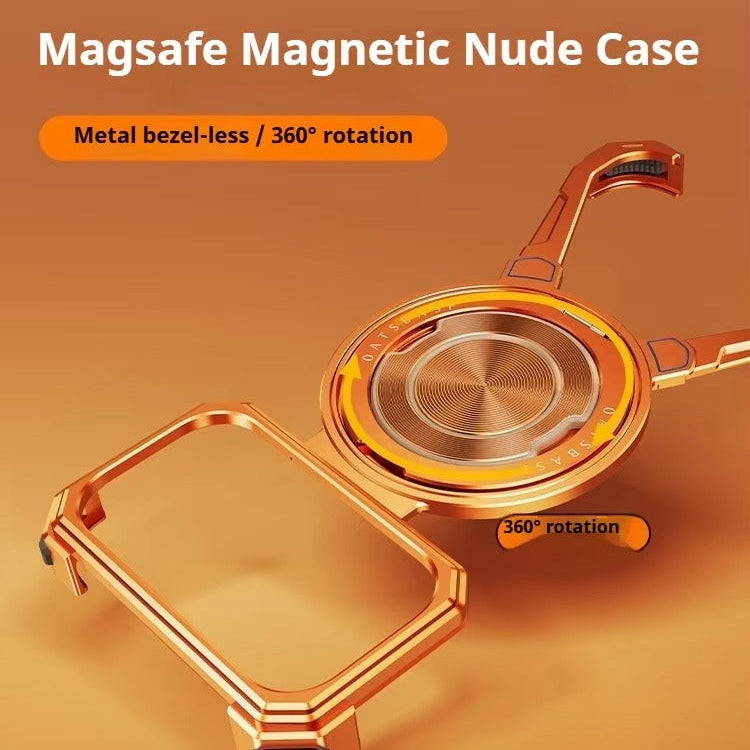 Luxury iPhone Case — Metal Frameless Shockproof Bumper Cover with 360° Rotating Ring Stand and Full Protective Design