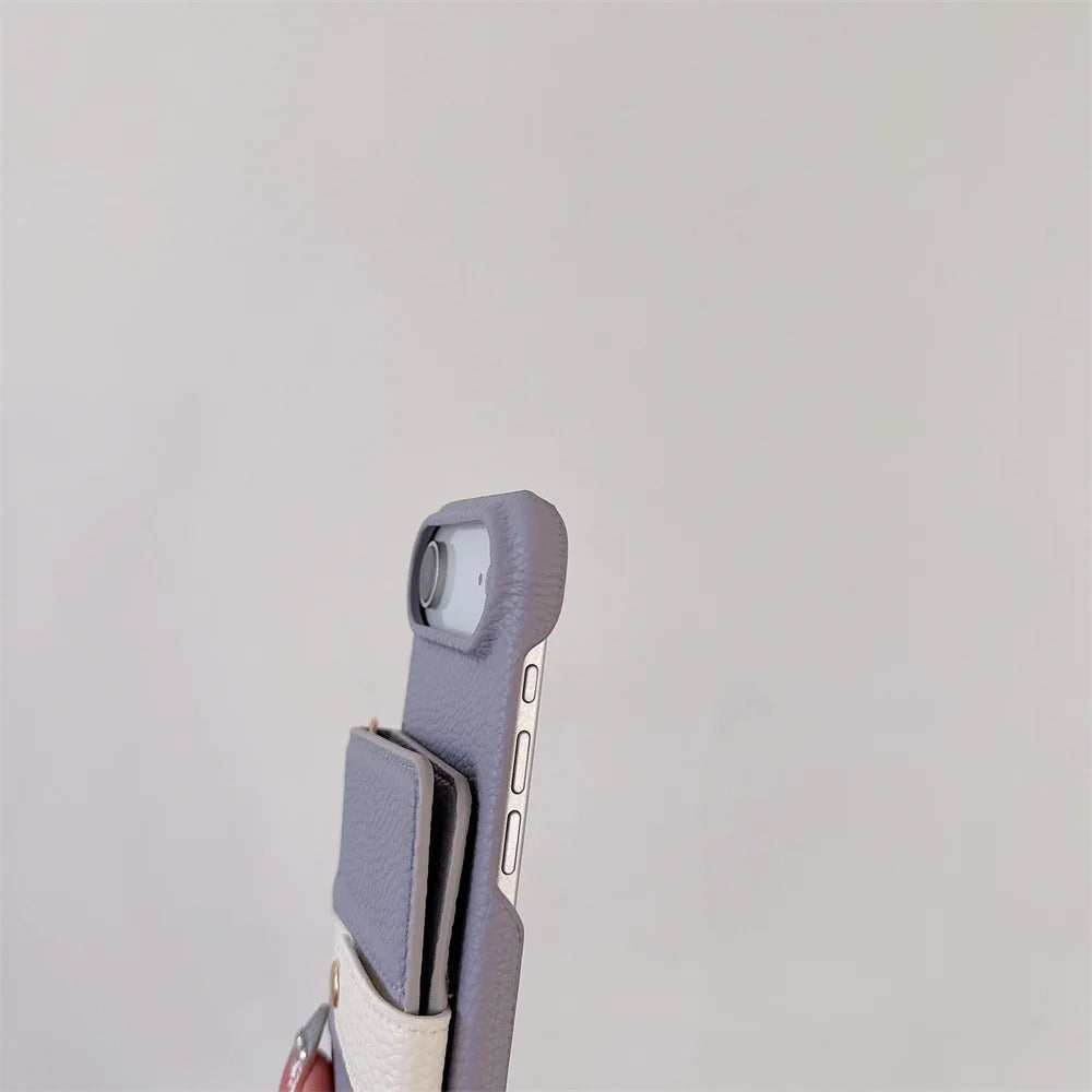 Luxury iPhone Case — Mirror Leather Crossbody Wallet Cover with Card Holder, Lanyard Strap and Shockproof Anti-Fall Protection