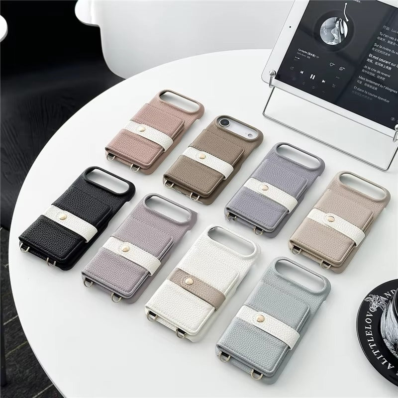 Luxury iPhone Case — Mirror Leather Crossbody Wallet Cover with Card Holder, Lanyard Strap and Shockproof Anti-Fall Protection