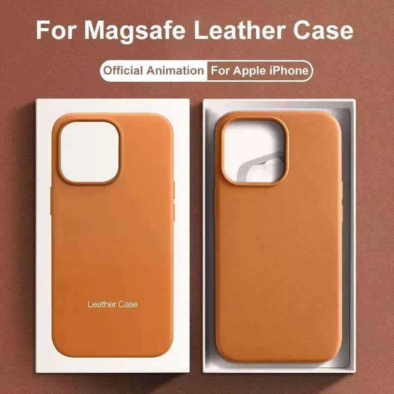 Luxury iPhone Case — Official MagSafe Leather Cover with Strong Magnetic Support, Half-Wrapped Shockproof Design for Apple iPhone 17 Pro Max and Plus