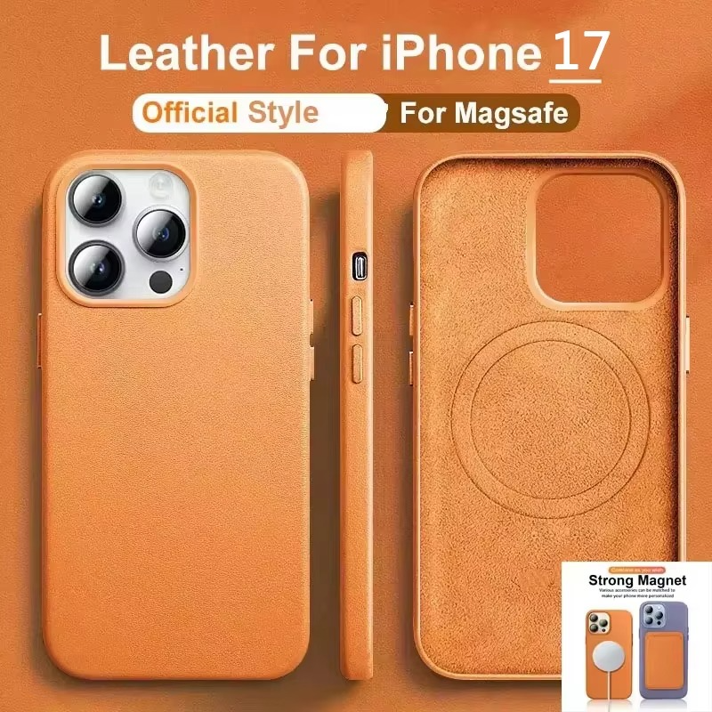 Luxury iPhone Case — Official MagSafe Leather Cover with Strong Magnetic Support, Half-Wrapped Shockproof Design for Apple iPhone 17 Pro Max and Plus