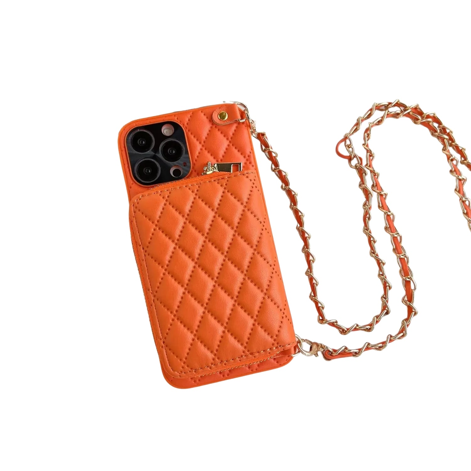 Luxury iPhone Case — PU Leather Crossbody Cover with Zipper Wallet, Card Slot Holder, Chain Strap and Shockproof Anti-Fingerprint Design