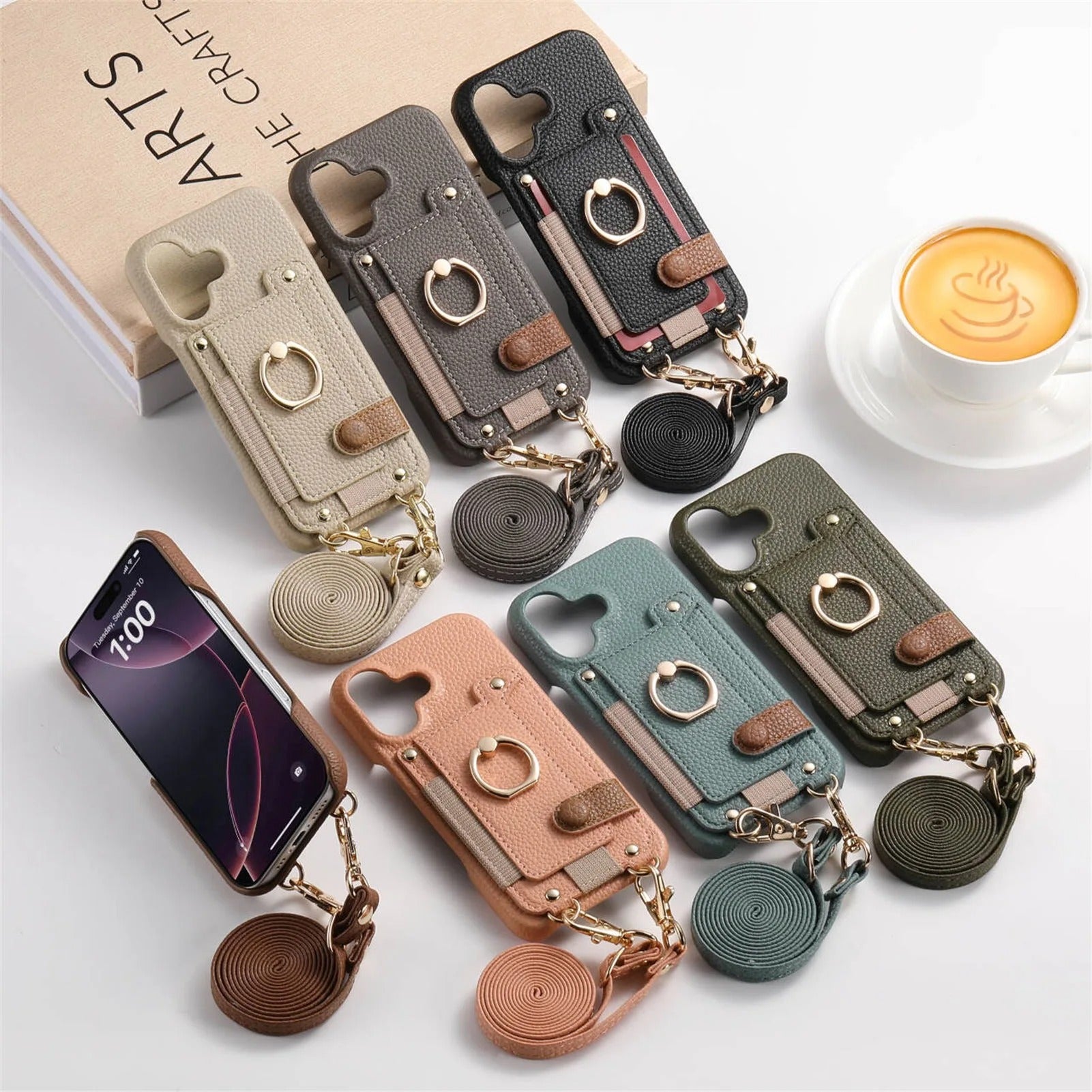 Luxury iPhone Case — PU Leather Crossbody Zipper Wallet Cover with Ring Holder, Card Slot Storage and Anti-Fingerprint Shockproof Protection