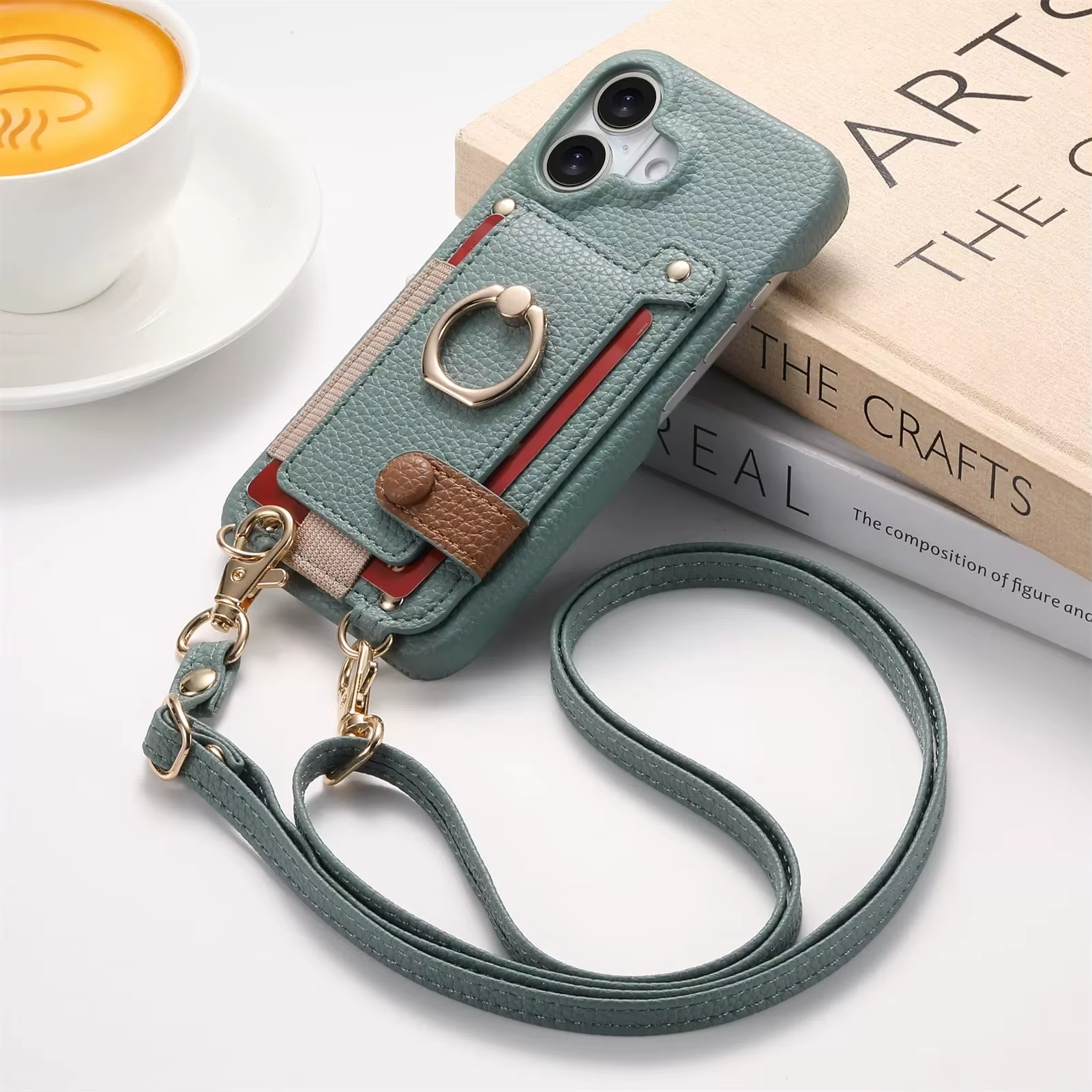 Luxury iPhone Case — PU Leather Crossbody Zipper Wallet Cover with Ring Holder, Card Slot Storage and Anti-Fingerprint Shockproof Protection