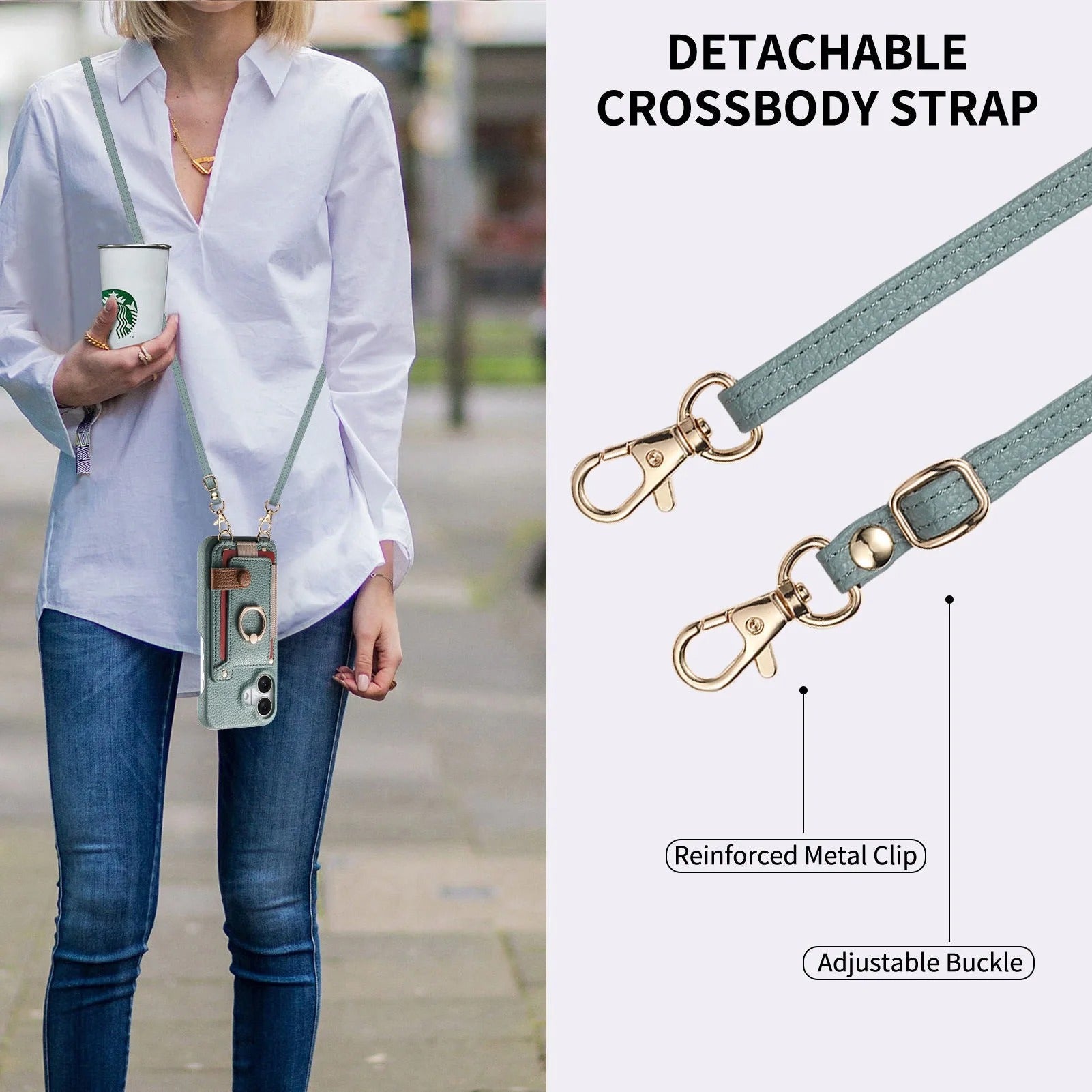 Luxury iPhone Case — PU Leather Crossbody Zipper Wallet Cover with Ring Holder, Card Slot Storage and Anti-Fingerprint Shockproof Protection