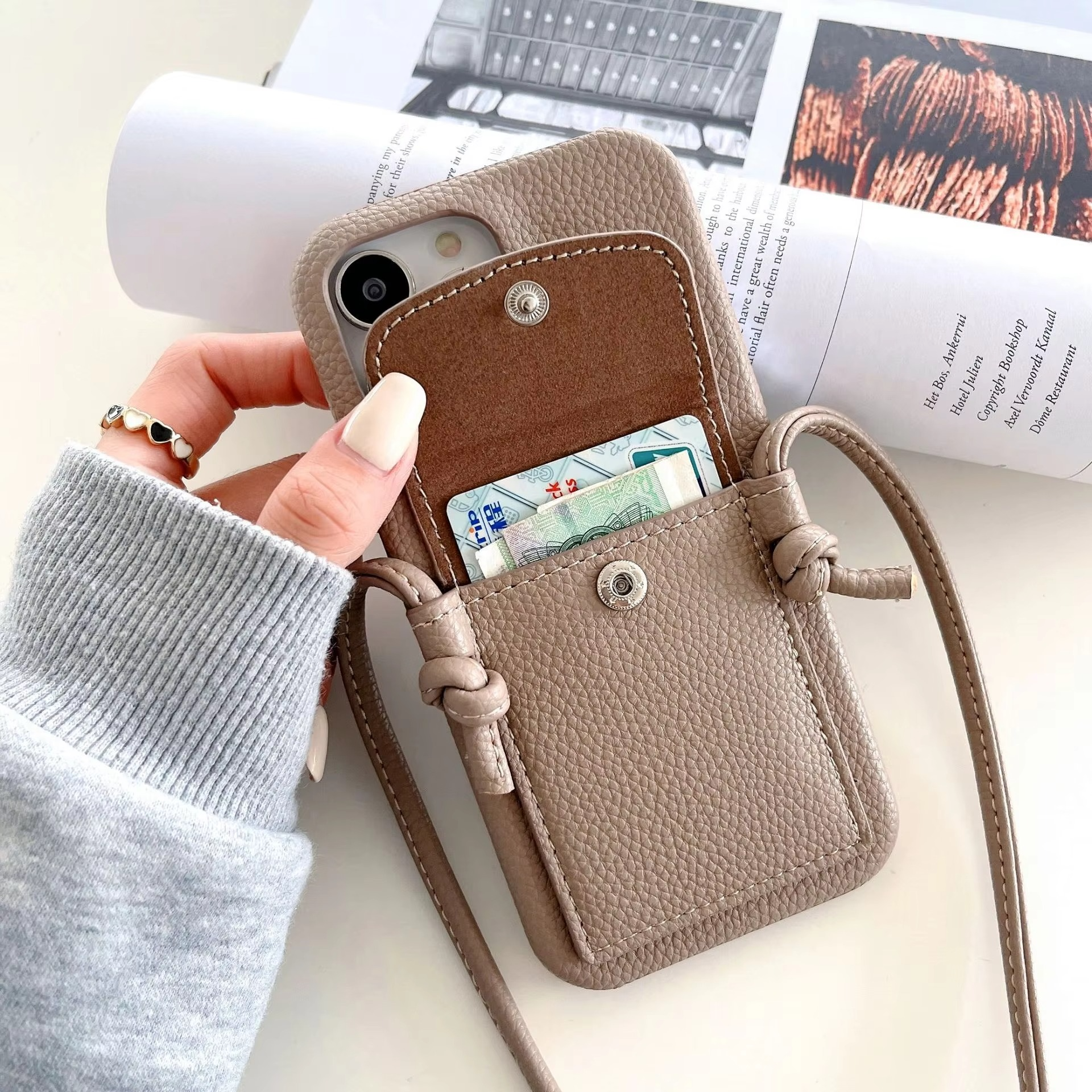 Luxury iPhone Case — PU Leather Crossbody Wallet Cover with Card Slot, Magnetic Closure and Lanyard Shoulder Strap for Shockproof Protection
