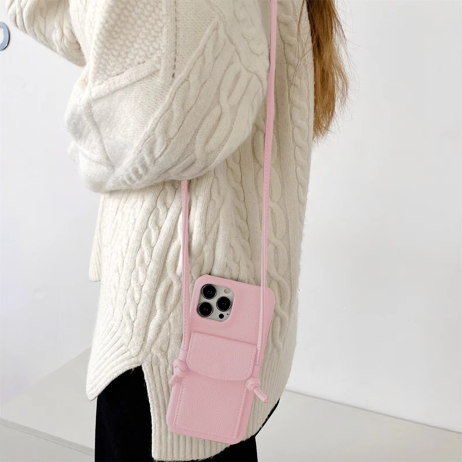 Luxury iPhone Case — PU Leather Crossbody Wallet Cover with Card Slot, Magnetic Closure and Lanyard Shoulder Strap for Shockproof Protection