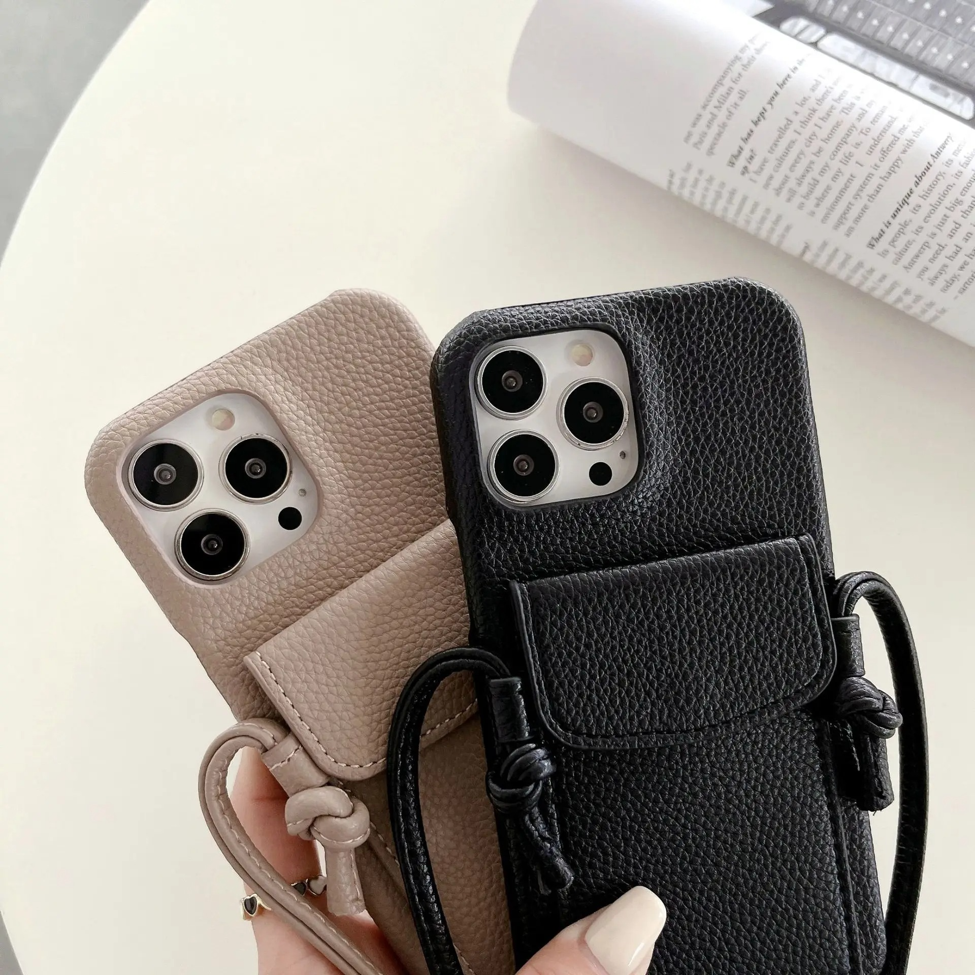 Luxury iPhone Case — PU Leather Crossbody Wallet Cover with Card Slot, Magnetic Closure and Lanyard Shoulder Strap for Shockproof Protection