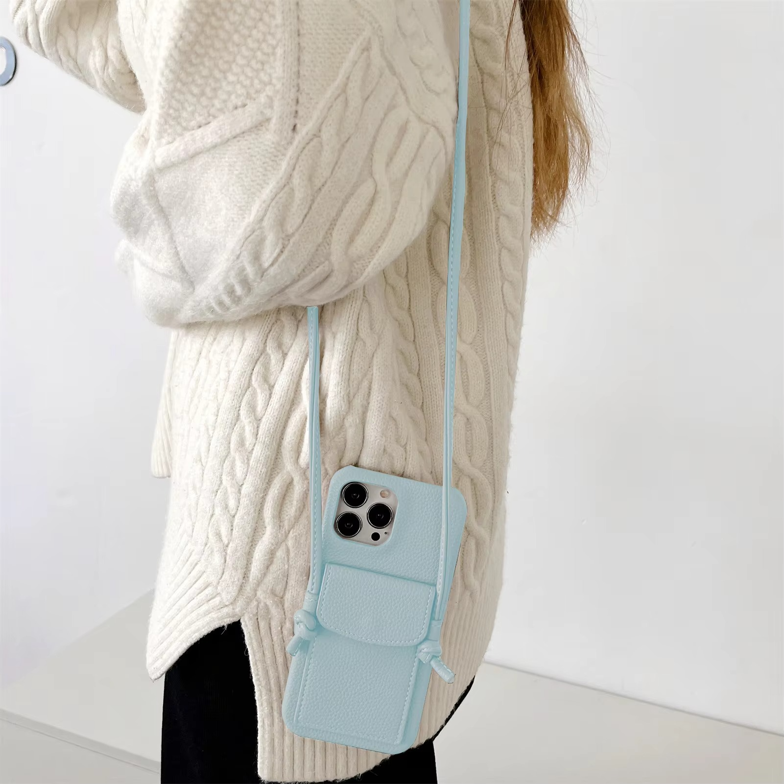 Luxury iPhone Case — PU Leather Crossbody Wallet Cover with Card Slot, Magnetic Closure and Lanyard Shoulder Strap for Shockproof Protection