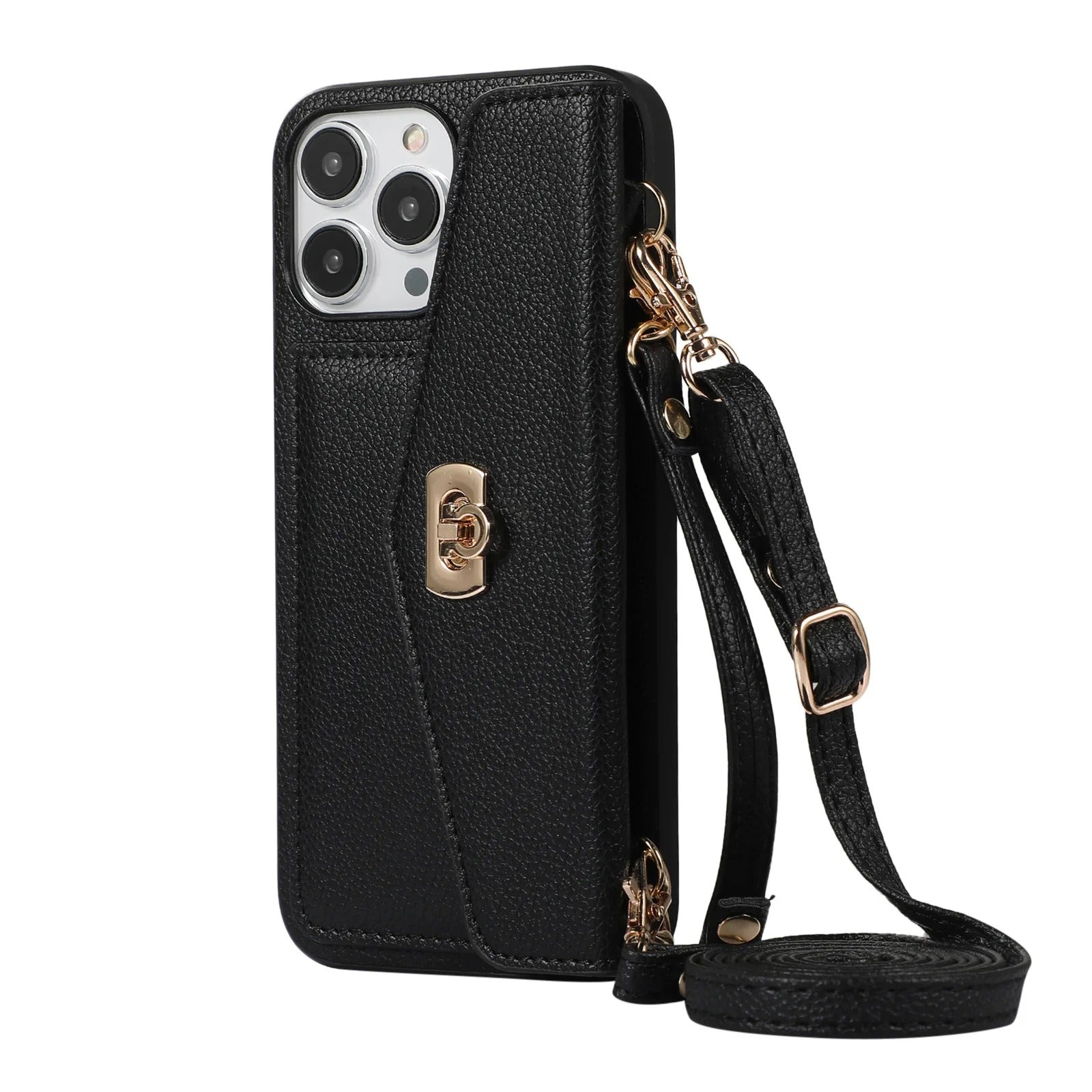 Luxury iPhone Case — PU Leather Crossbody Wallet Cover with Shoulder Strap, Card Pocket Storage and Slim Anti-Fingerprint Protective Design