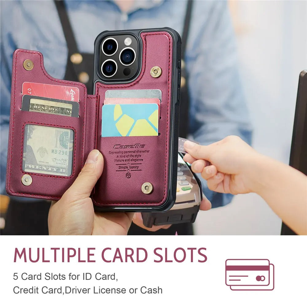 Luxury iPhone Case — PU Leather Wallet Cover with RFID-Blocking Card Slots, Magnetic Clasp and Durable Kickstand Protective Design