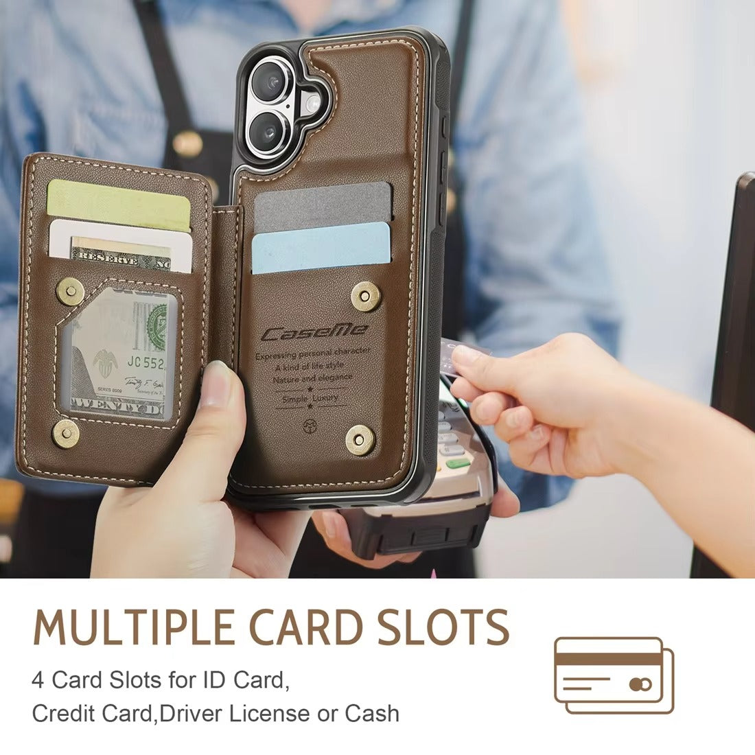 Luxury iPhone Case — PU Leather Wallet Cover with RFID-Blocking Card Slots, Magnetic Clasp and Durable Kickstand Protective Design