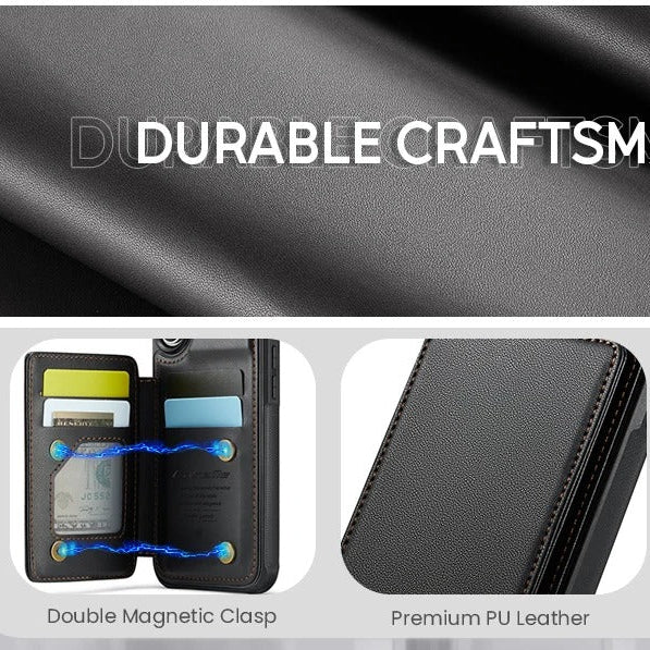 Luxury iPhone Case — PU Leather Wallet Cover with RFID-Blocking Card Slots, Magnetic Clasp and Durable Kickstand Protective Design