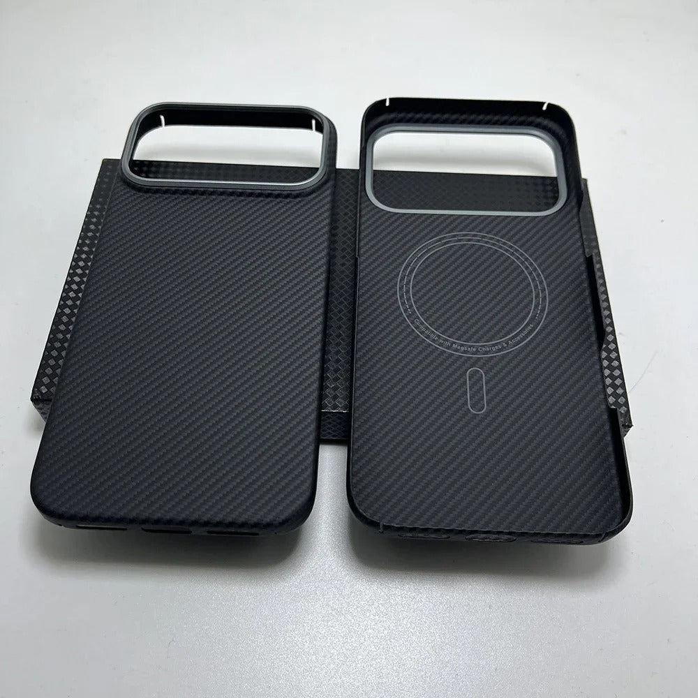 Luxury iPhone Case — Real Aramid Carbon Fiber MagSafe Cover with Ultra-Thin Full-Coverage Protection, Lightweight Durable Design and Camera Guard