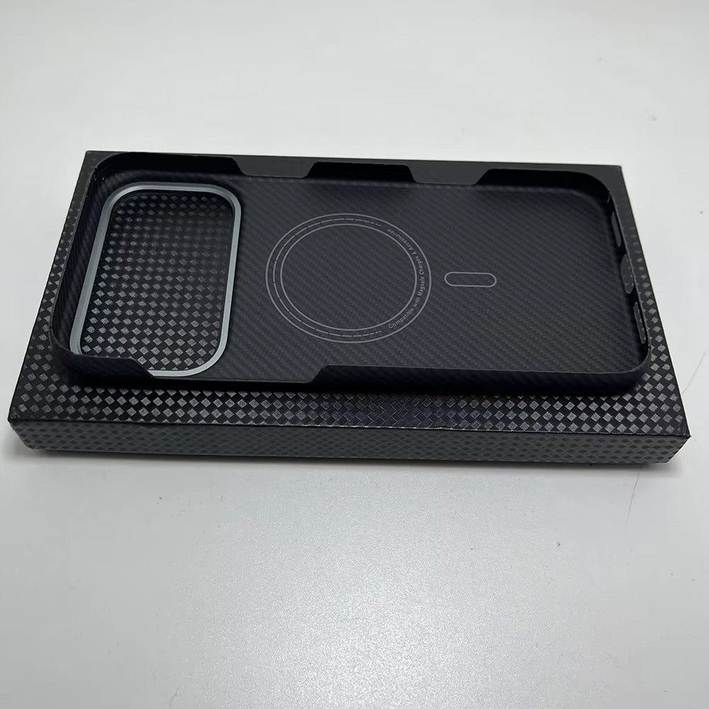 Luxury iPhone Case — Real Aramid Carbon Fiber MagSafe Cover with Ultra-Thin Full-Coverage Protection, Lightweight Durable Design and Camera Guard