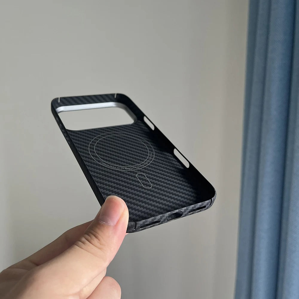 Luxury iPhone Case — Real Aramid Carbon Fiber MagSafe Cover with Ultra-Thin Full-Coverage Protection, Lightweight Durable Design and Camera Guard