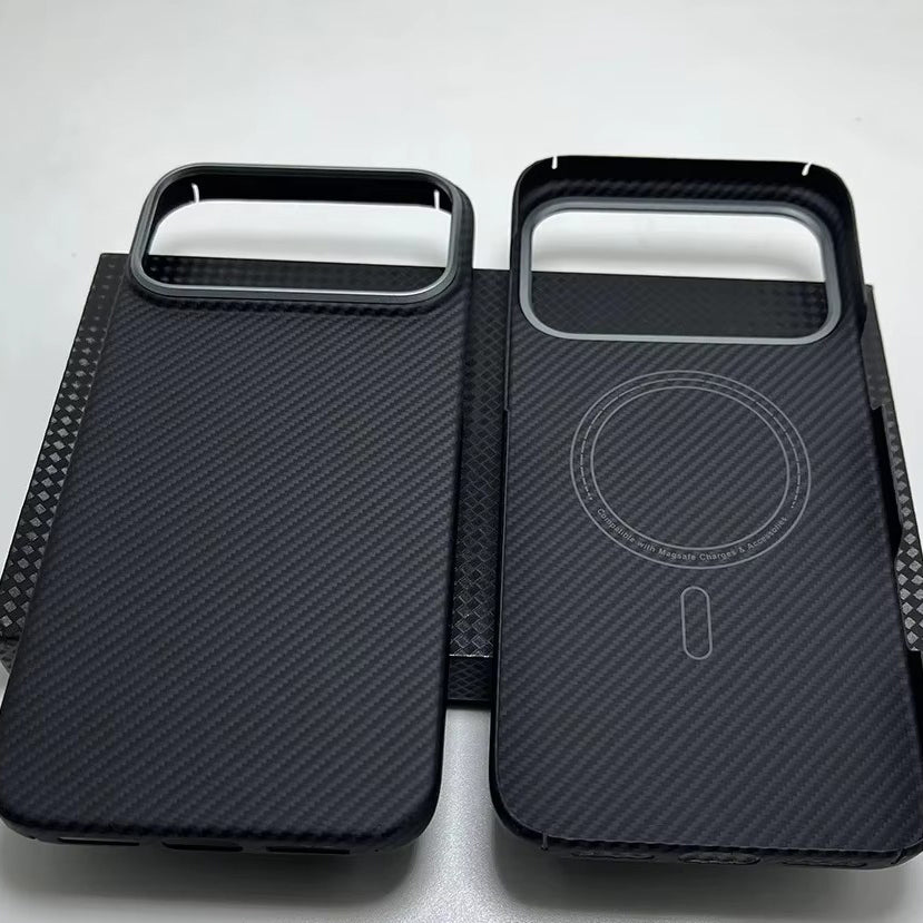 Luxury iPhone Case — Real Aramid Carbon Fiber MagSafe Cover with Ultra-Thin Full-Coverage Protection, Lightweight Durable Design and Camera Guard
