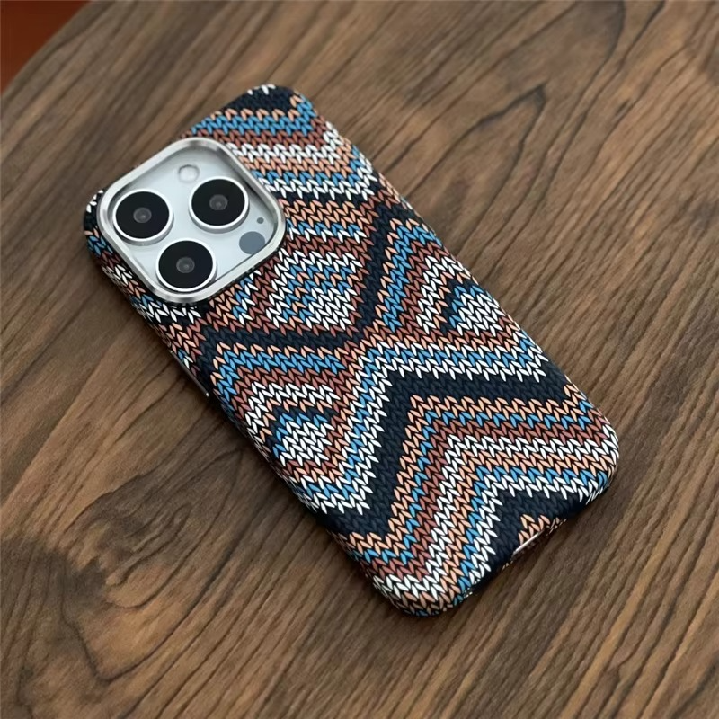 Luxury iPhone Case — Retro Geometric Totem Magnetic Alloy Lens Protection, Shockproof & Wireless Charging Hard Cover