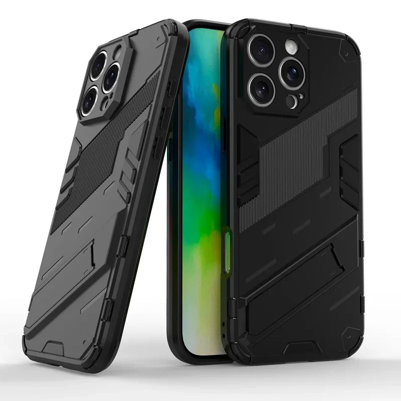 Luxury iPhone Case — Shockproof Matte Magnetic Holder Stand Cover, Slim Anti-Fingerprint Half-Wrapped Design