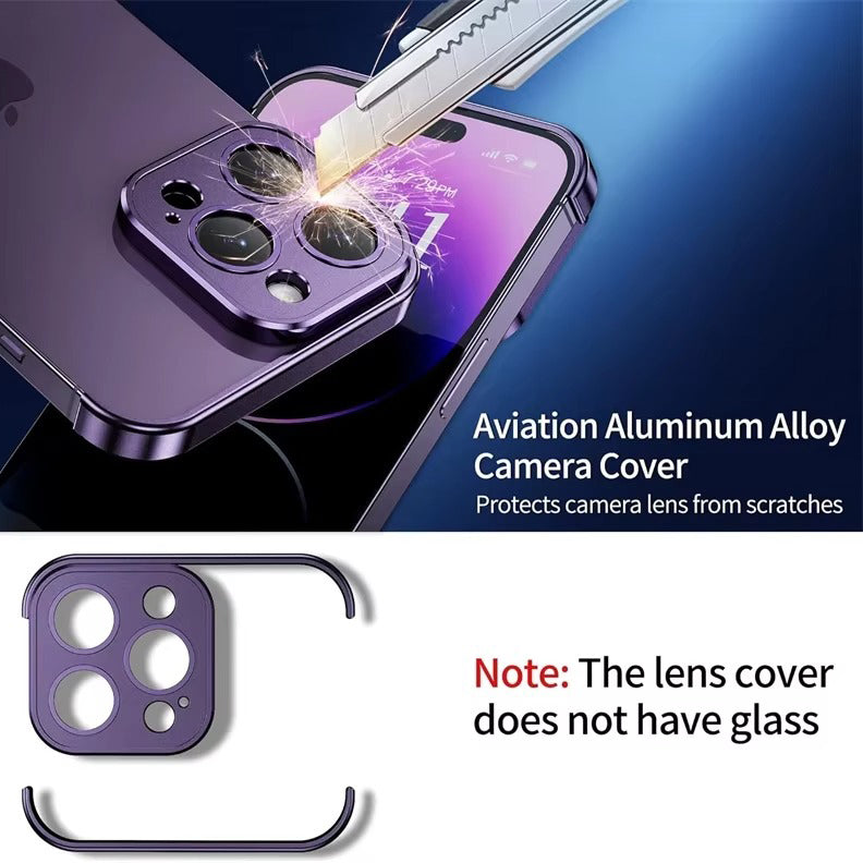 Luxury iPhone Case — Shockproof, Anti-Fingerprint, Anti-Scratch, Dustproof Lightweight Metal Frameless Bumper with Matte Anti-Glare Finish and Glass Lens Protector