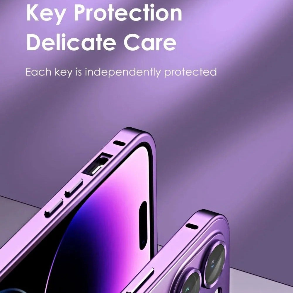 Luxury iPhone Case — Shockproof, Anti-Scratch, Dustproof, Matte Anti-Glare, Non-Slip Half-Wrapped Cover with Aluminum Metal Frame, PC Back and Camera Lens Glass Protection