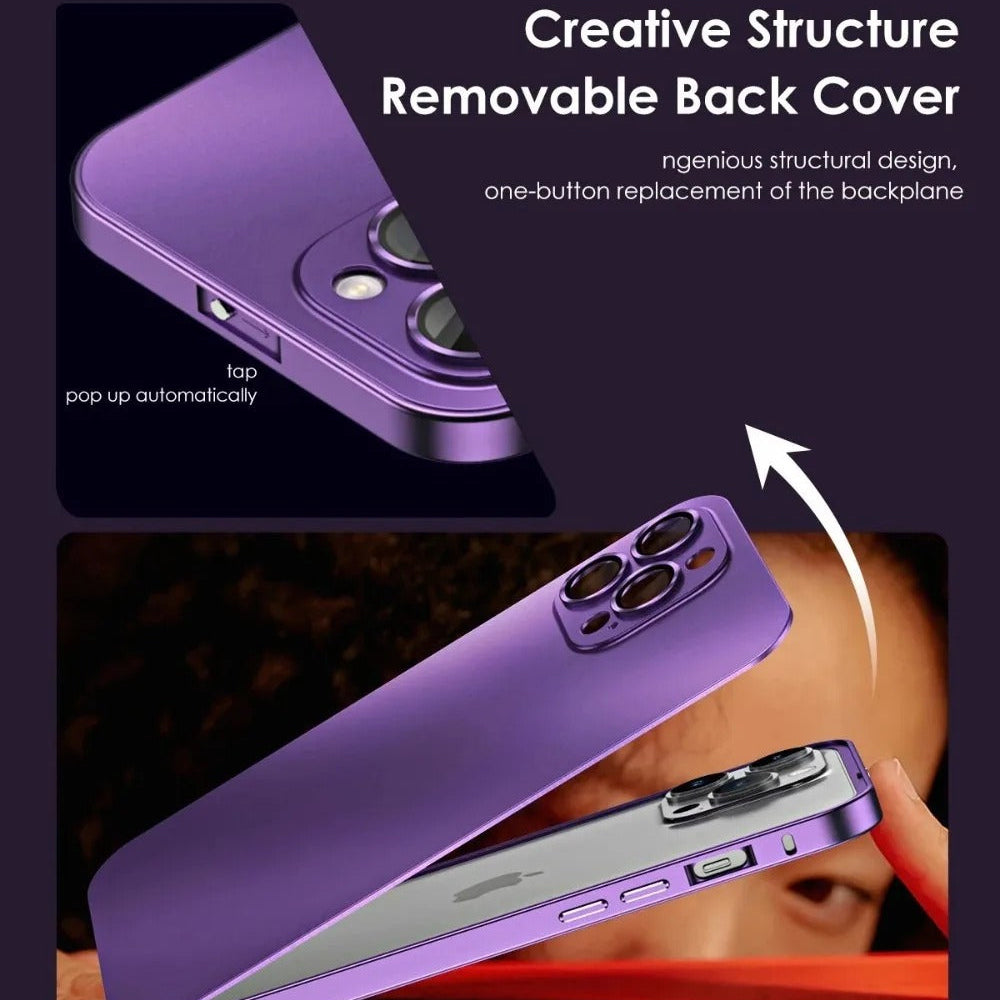 Luxury iPhone Case — Shockproof, Anti-Scratch, Dustproof, Matte Anti-Glare, Non-Slip Half-Wrapped Cover with Aluminum Metal Frame, PC Back and Camera Lens Glass Protection