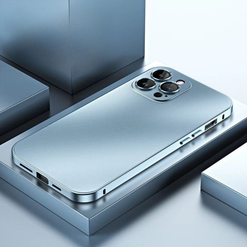 Luxury iPhone Case — Shockproof, Anti-Scratch, Dustproof, Matte Anti-Glare, Non-Slip Half-Wrapped Cover with Aluminum Metal Frame, PC Back and Camera Lens Glass Protection