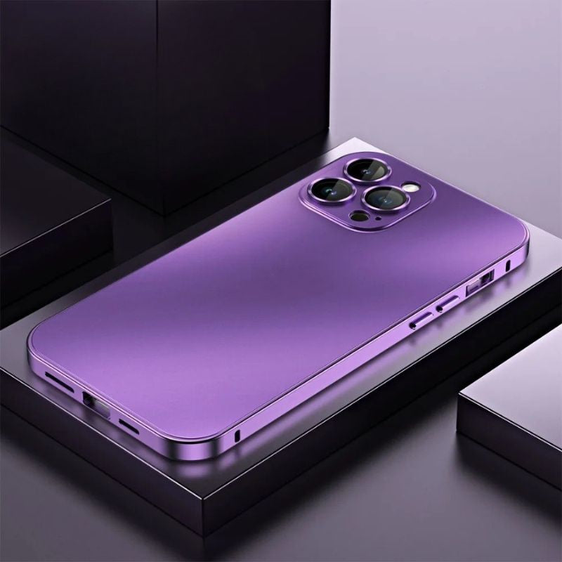 Luxury iPhone Case — Shockproof, Anti-Scratch, Dustproof, Matte Anti-Glare, Non-Slip Half-Wrapped Cover with Aluminum Metal Frame, PC Back and Camera Lens Glass Protection