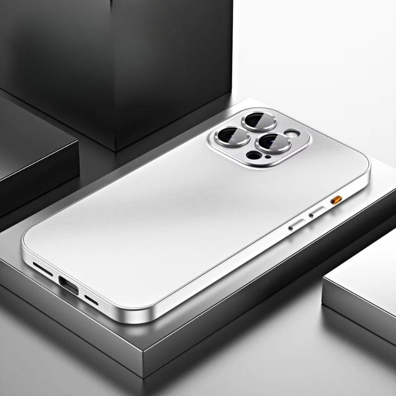 Luxury iPhone Case — Shockproof, Anti-Scratch, Dustproof, Matte Anti-Glare, Non-Slip Half-Wrapped Cover with Aluminum Metal Frame, PC Back and Camera Lens Glass Protection