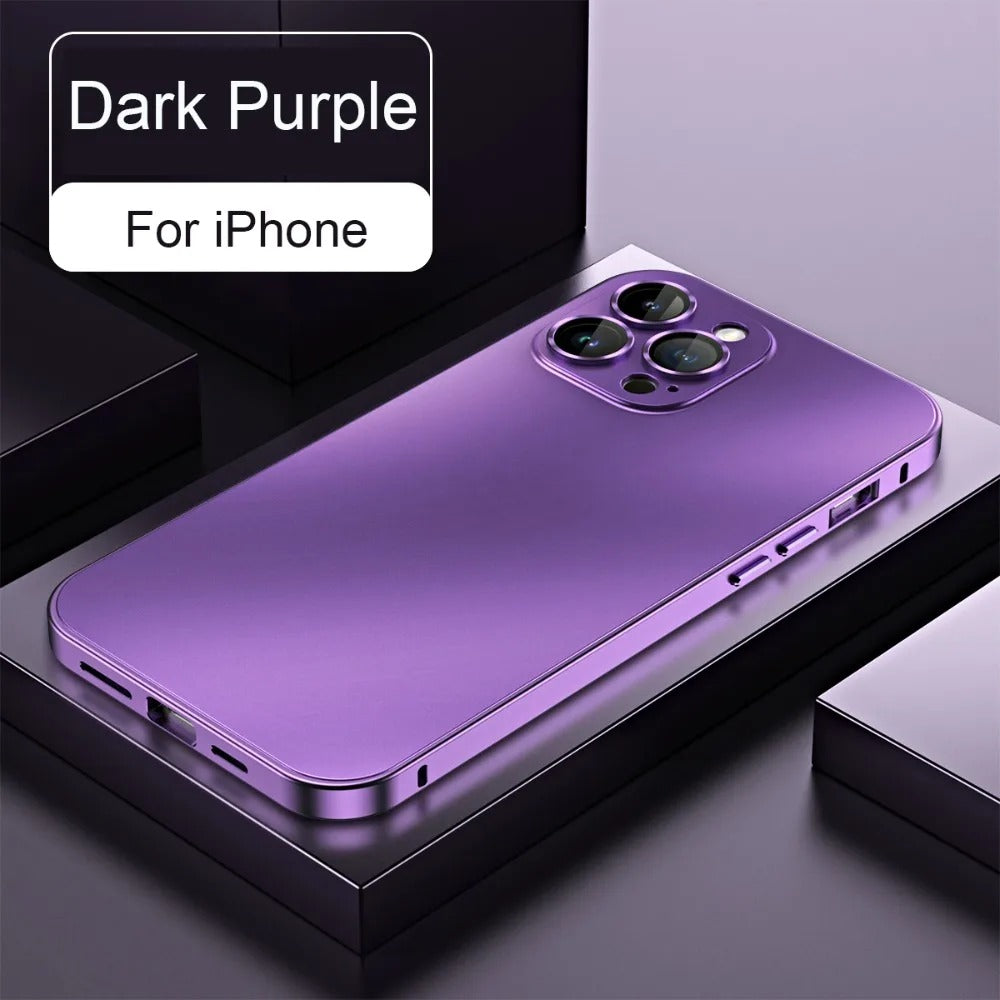 Luxury iPhone Case — Shockproof, Anti-Scratch, Dustproof, Matte Anti-Glare, Non-Slip Half-Wrapped Cover with Aluminum Metal Frame, PC Back and Camera Lens Glass Protection