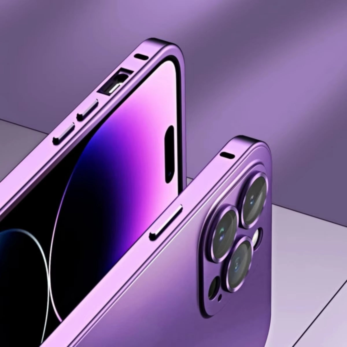 Luxury iPhone Case — Shockproof, Anti-Scratch, Dustproof, Matte Anti-Glare, Non-Slip Half-Wrapped Cover with Aluminum Metal Frame, PC Back and Camera Lens Glass Protection