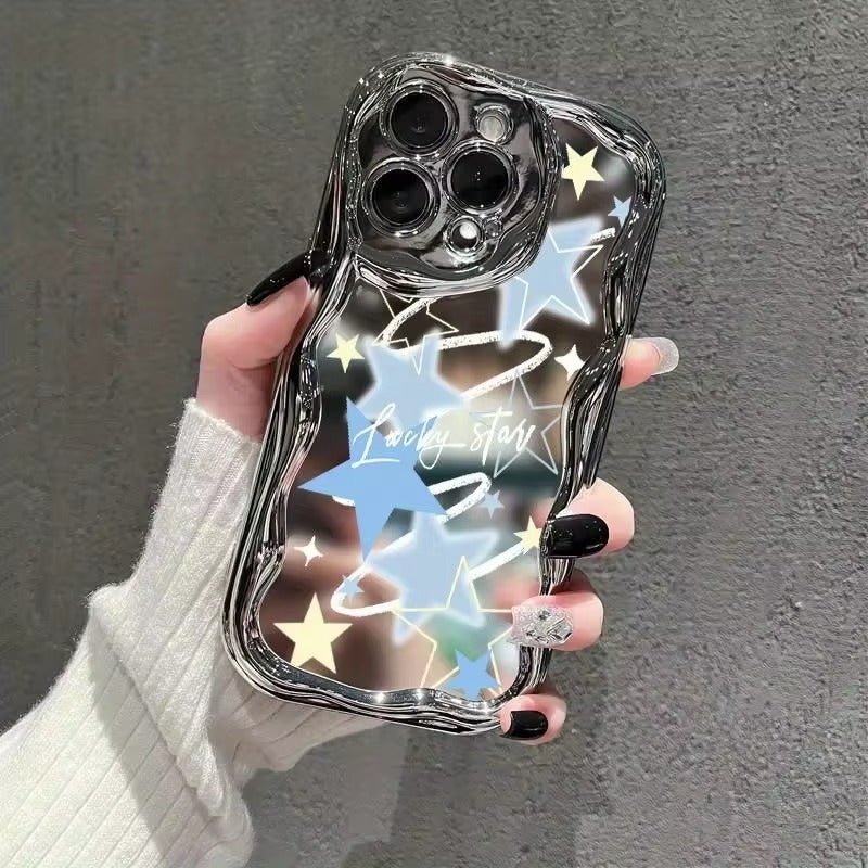 Luxury iPhone Case — Star Graffiti Gloss-Plated Cream TPU Cover with Stylish Artistic Design & Smooth Protective Finish