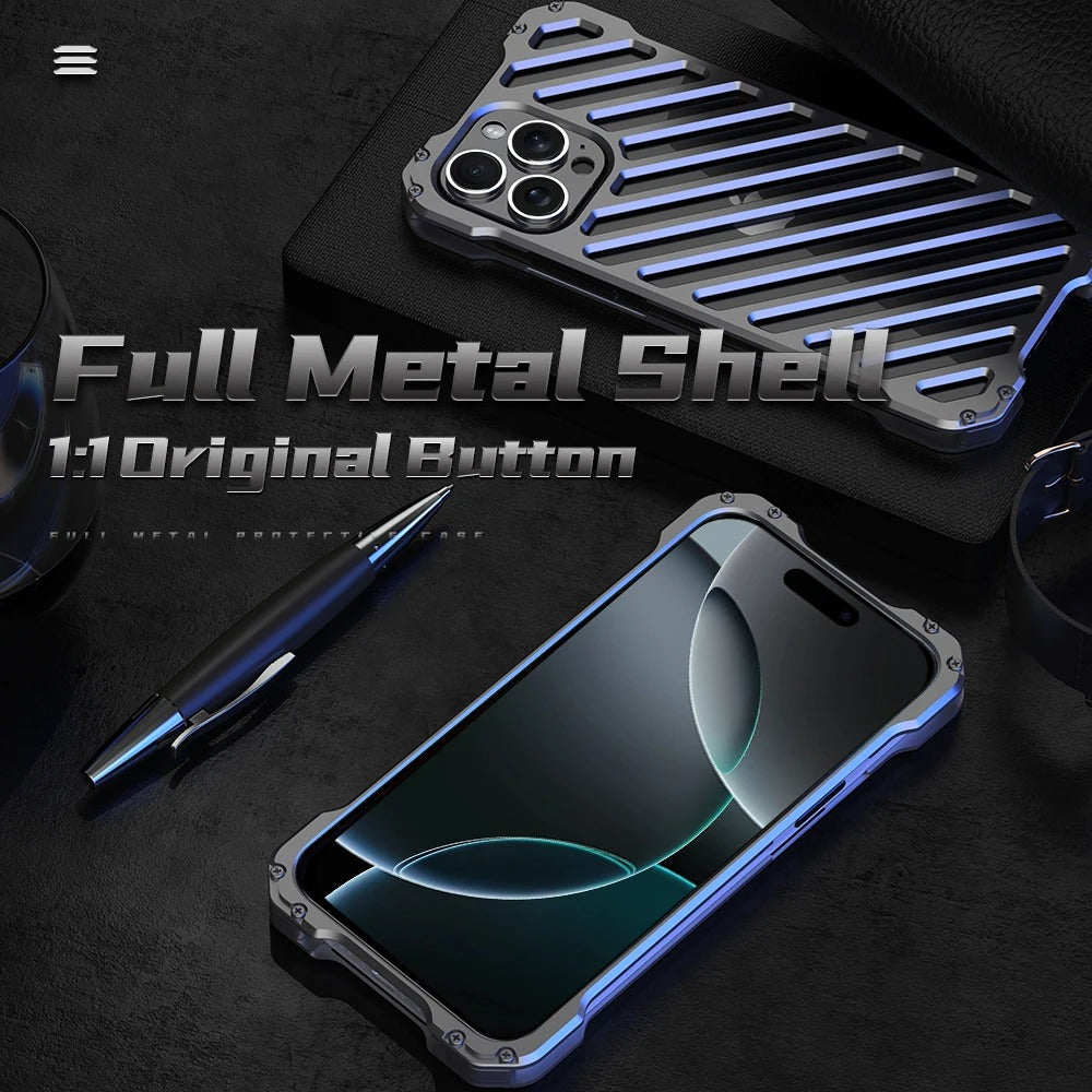 Luxury iPhone Case — Super Cool Aluminum Alloy Armor Cover with CNC Metal Design, Shockproof Dual-Layer Protection, Anti-Fingerprint Matte Finish & Lightweight Non-Slip Style