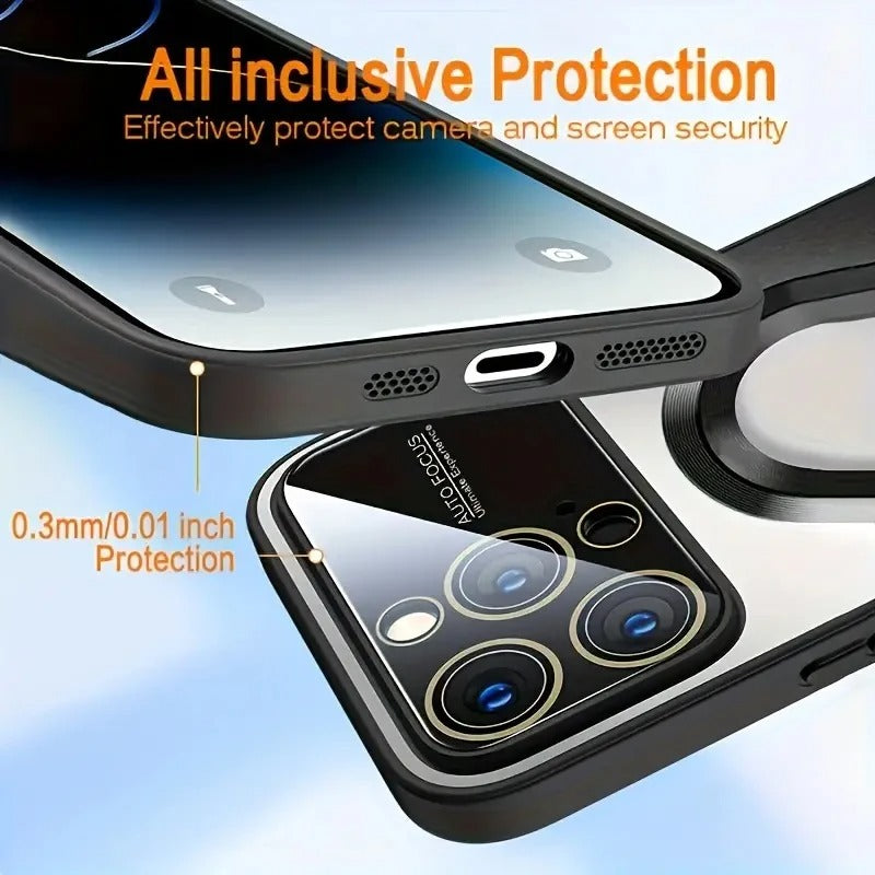 Luxury iPhone Case — Titanium-Metallic Matte MagSafe Cover with Lens Camera Protection, Shockproof PC and Silicone Design and Exposed Logo Style