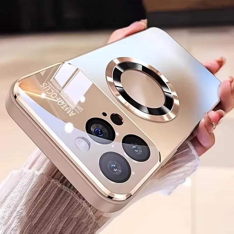 Luxury iPhone Case — Titanium-Metallic Matte MagSafe Cover with Lens Camera Protection, Shockproof PC and Silicone Design and Exposed Logo Style