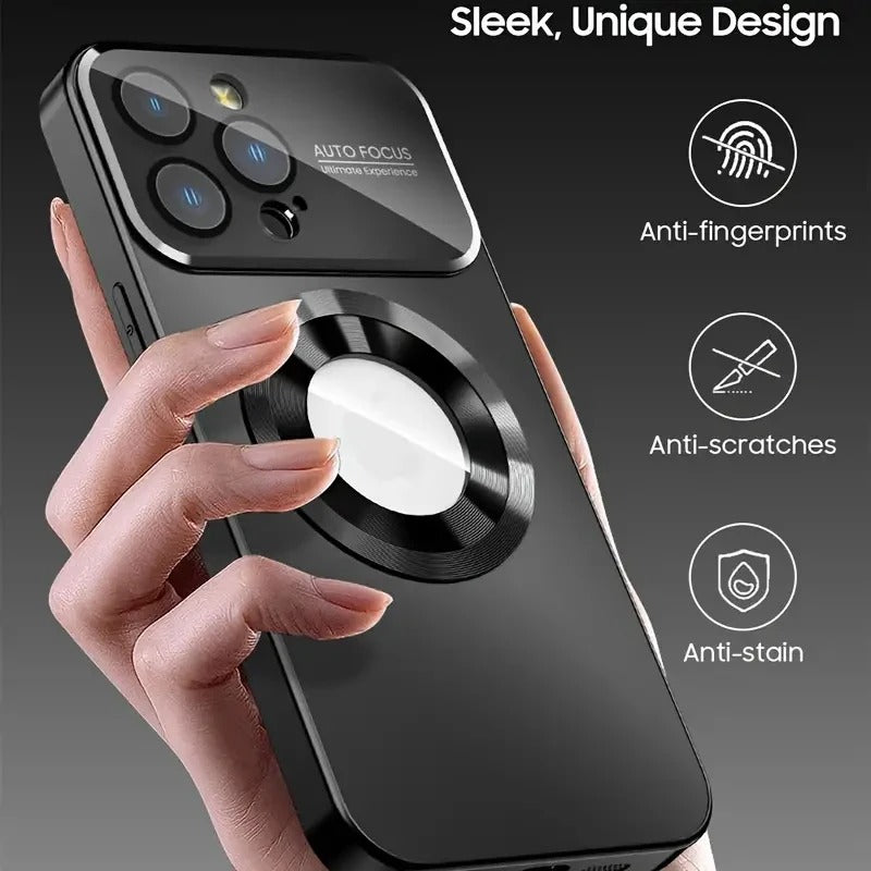 Luxury iPhone Case — Titanium-Metallic Matte MagSafe Cover with Lens Camera Protection, Shockproof PC and Silicone Design and Exposed Logo Style