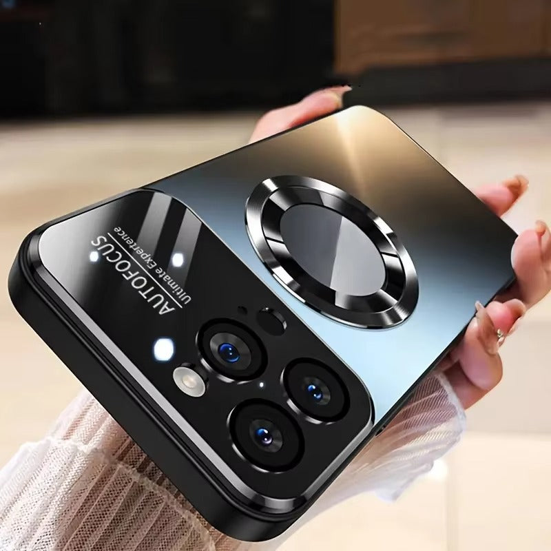 Luxury iPhone Case — Titanium-Metallic Matte MagSafe Cover with Lens Camera Protection, Shockproof PC and Silicone Design and Exposed Logo Style