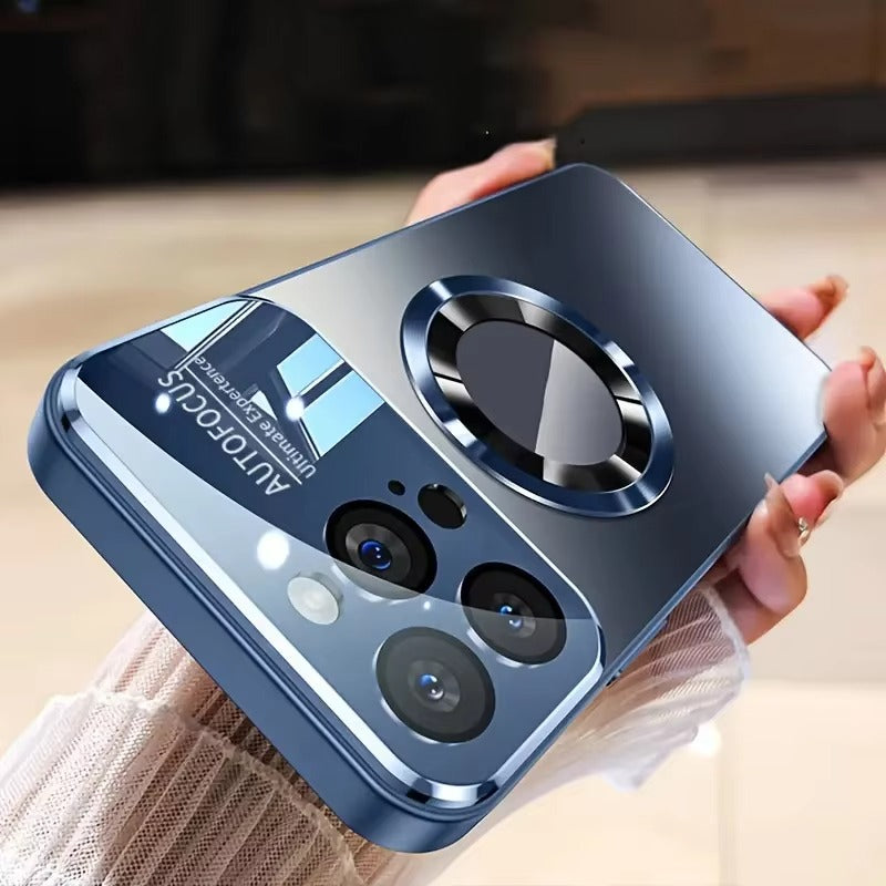 Luxury iPhone Case — Titanium-Metallic Matte MagSafe Cover with Lens Camera Protection, Shockproof PC and Silicone Design and Exposed Logo Style