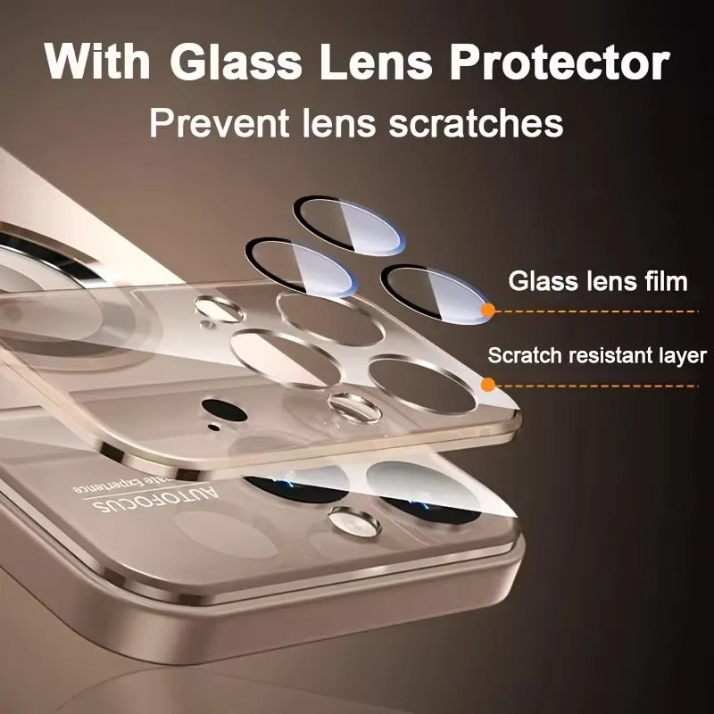 Luxury iPhone Case — Titanium-Metallic Matte MagSafe Cover with Lens Camera Protection, Shockproof PC and Silicone Design and Exposed Logo Style