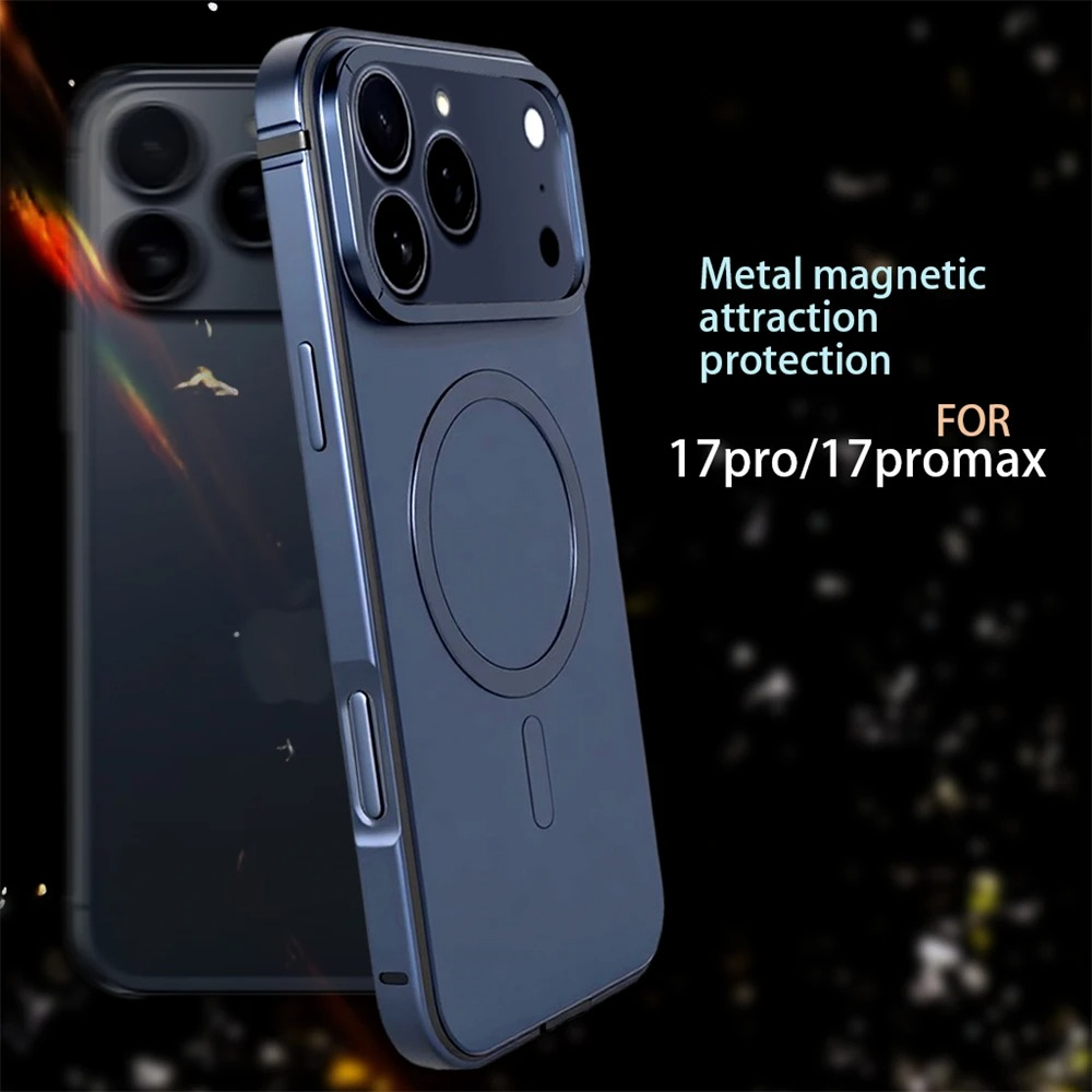 Luxury iPhone Case — Titanium Alloy Magnetic MagSafe Cover with Wireless Charging, Shockproof Aluminum Bumper and PC+TPU Back Design