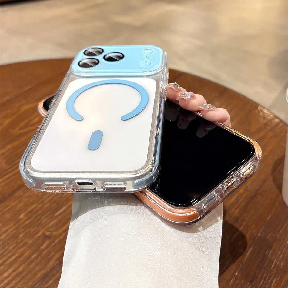 Luxury iPhone Case — Transparent MagSafe Clear PC Cover with Shockproof TPU Bumper, Anti-Fingerprint Anti-Scratch Dustproof Lightweight Design
