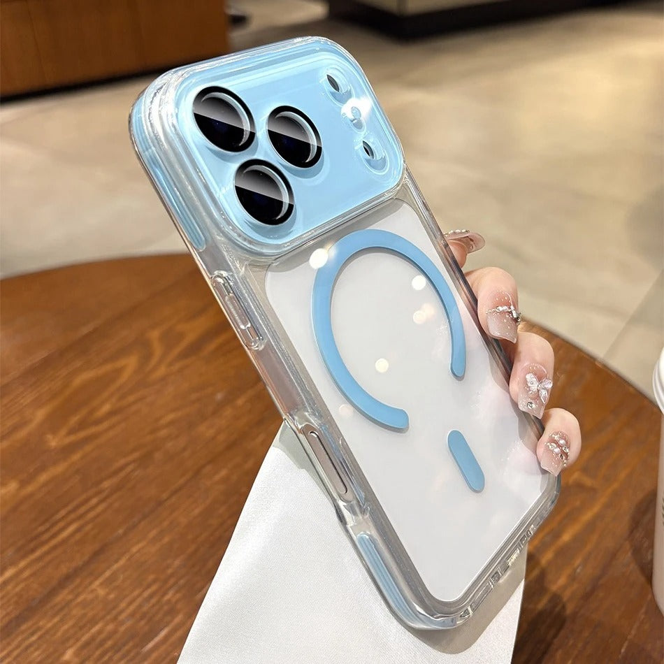 Luxury iPhone Case — Transparent MagSafe Clear PC Cover with Shockproof TPU Bumper, Anti-Fingerprint Anti-Scratch Dustproof Lightweight Design