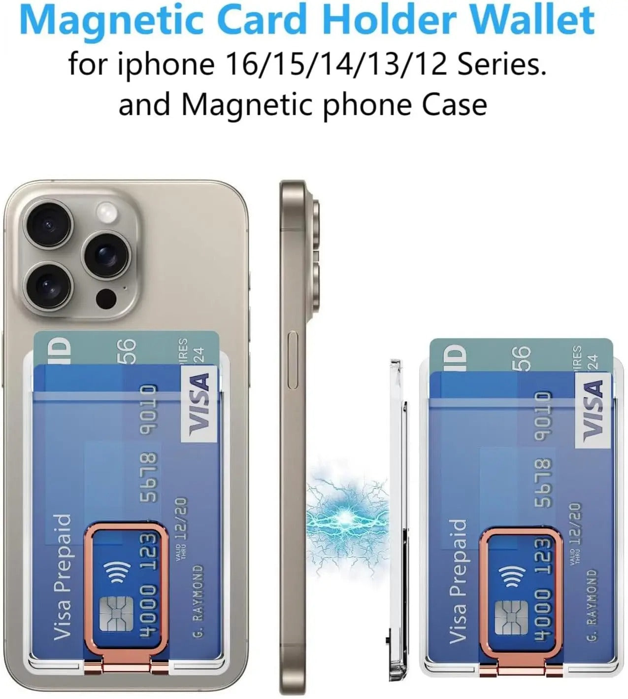 Luxury iPhone Case — Transparent Magnetic Card Wallet with Metal Stand Holder, Anti-Fingerprint, Shockproof, Clear Protective Cover