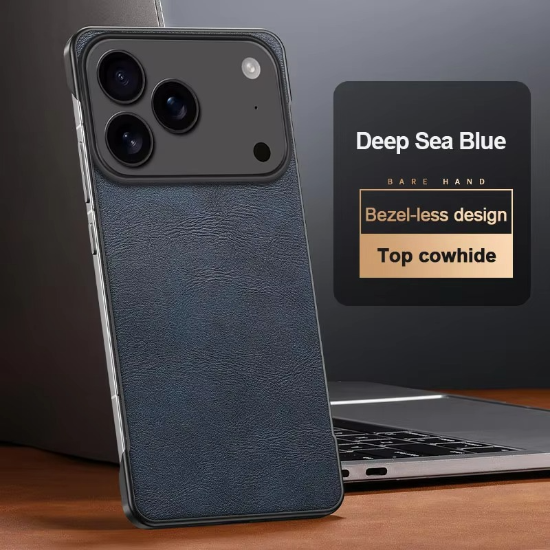 Luxury iPhone Case — Ultra-Thin Frameless Leather PC Cover with Solid-Color Design, Shockproof Anti-Fall Protection & MagSafe-Compatible Borderless Finish