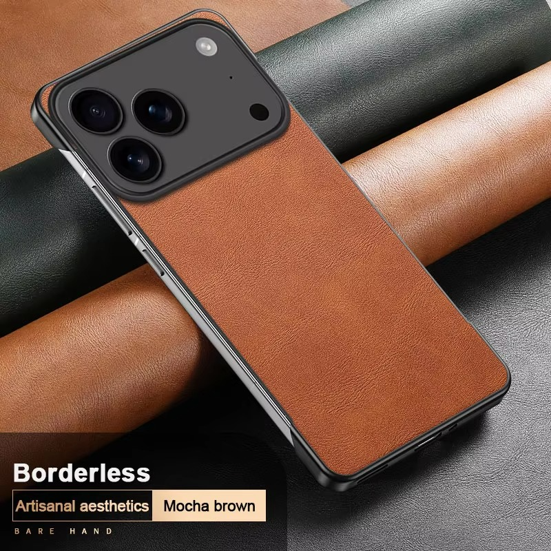 Luxury iPhone Case — Ultra-Thin Frameless Leather PC Cover with Solid-Color Design, Shockproof Anti-Fall Protection & MagSafe-Compatible Borderless Finish