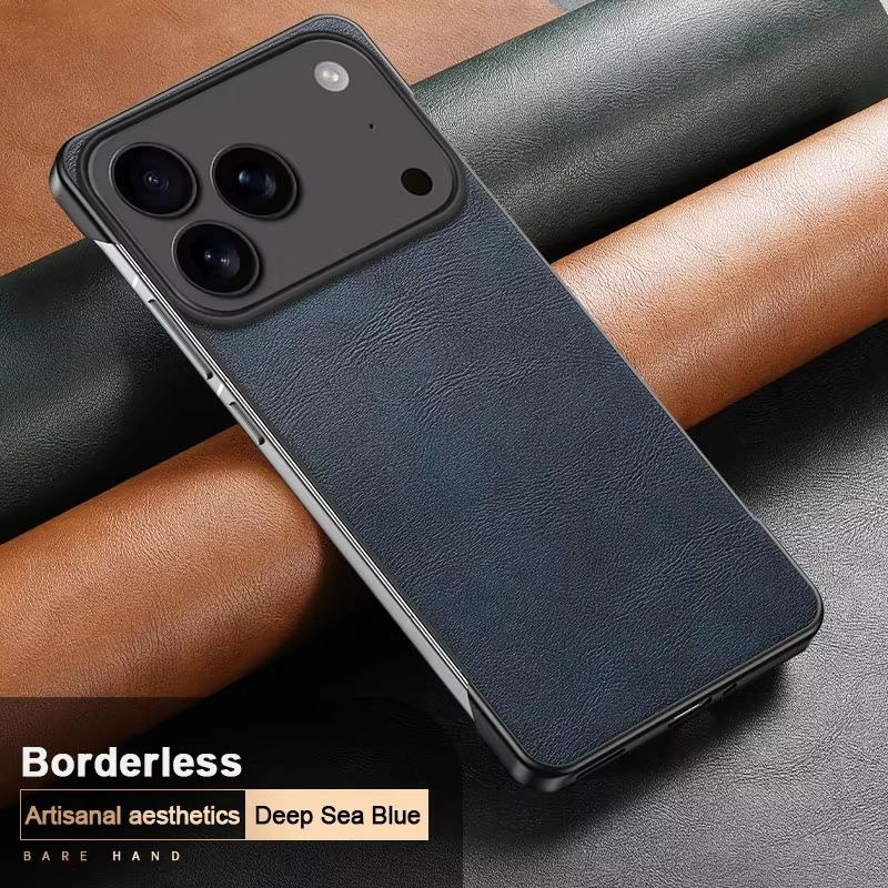 Luxury iPhone Case — Ultra-Thin Frameless Leather PC Cover with Solid-Color Design, Shockproof Anti-Fall Protection & MagSafe-Compatible Borderless Finish