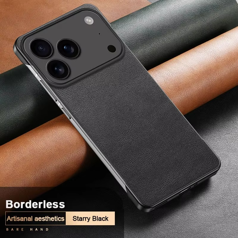 Luxury iPhone Case — Ultra-Thin Frameless Leather PC Cover with Solid-Color Design, Shockproof Anti-Fall Protection & MagSafe-Compatible Borderless Finish