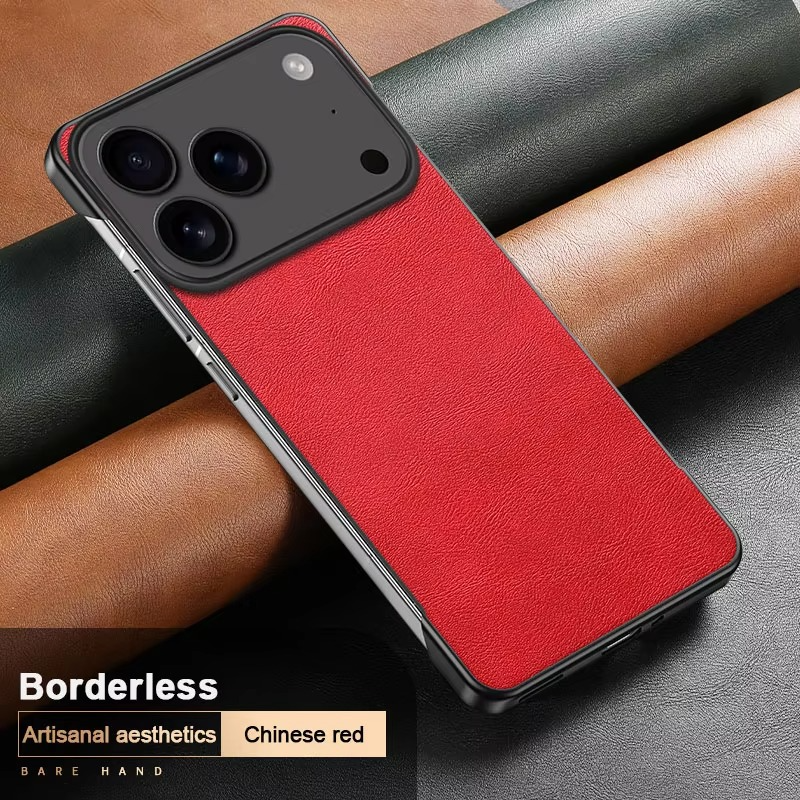 Luxury iPhone Case — Ultra-Thin Frameless Leather PC Cover with Solid-Color Design, Shockproof Anti-Fall Protection & MagSafe-Compatible Borderless Finish
