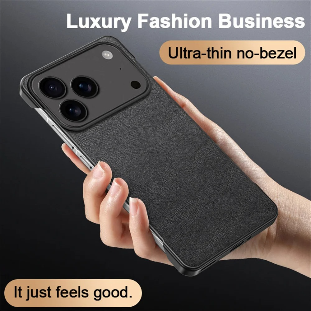 Luxury iPhone Case — Ultra-Thin Frameless Leather PC Cover with Solid-Color Design, Shockproof Anti-Fall Protection & MagSafe-Compatible Borderless Finish